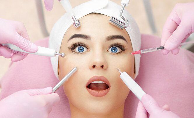 Refreshment devices and tools near the girl's face